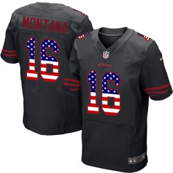 Elite Men's Joe Montana Black Alternate Jersey - #16 Football San Francisco 49ers USA Flag Fashion