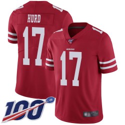 Limited Men's Jalen Hurd Red Home Jersey - #17 Football San Francisco 49ers 100th Season Vapor Untouchable