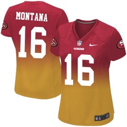Elite Women's Joe Montana Red/Gold Jersey - #16 Football San Francisco 49ers Fadeaway
