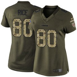 Elite Women's Jerry Rice Green Jersey - #80 Football San Francisco 49ers Salute to Service