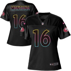 Game Women's Joe Montana Black Jersey - #16 Football San Francisco 49ers Fashion