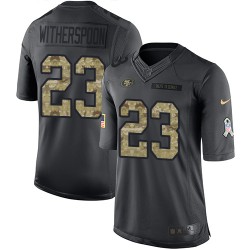 Limited Men's Ahkello Witherspoon Black Jersey - #23 Football San Francisco 49ers 2016 Salute to Service