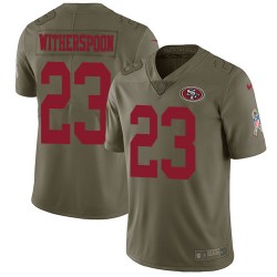 Limited Men's Ahkello Witherspoon Olive Jersey - #23 Football San Francisco 49ers 2017 Salute to Service