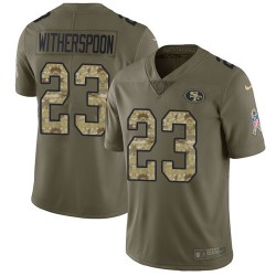 Limited Men's Ahkello Witherspoon Olive/Camo Jersey - #23 Football San Francisco 49ers 2017 Salute to Service