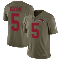 Limited Men's Bradley Pinion Olive Jersey - #5 Football San Francisco 49ers 2017 Salute to Service