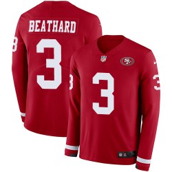 Limited Men's C. J. Beathard Red Jersey - #3 Football San Francisco 49ers Therma Long Sleeve