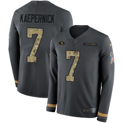 Limited Men's Colin Kaepernick Black Jersey - #7 Football San Francisco 49ers Salute to Service Therma Long Sleeve