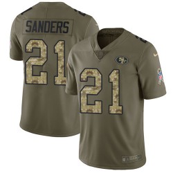 Limited Men's Deion Sanders Olive/Camo Jersey - #21 Football San Francisco 49ers 2017 Salute to Service