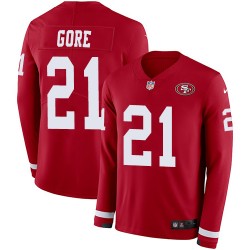 Limited Men's Frank Gore Red Jersey - #21 Football San Francisco 49ers Therma Long Sleeve