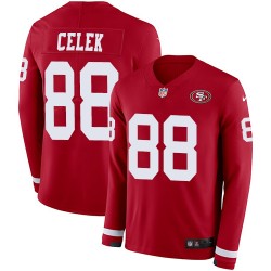 Limited Men's Garrett Celek Red Jersey - #88 Football San Francisco 49ers Therma Long Sleeve