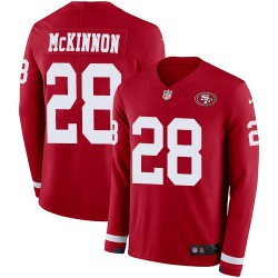 Limited Men's Jerick McKinnon Red Jersey - #28 Football San Francisco 49ers Therma Long Sleeve