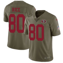 Limited Men's Jerry Rice Olive Jersey - #80 Football San Francisco 49ers 2017 Salute to Service