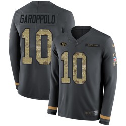 Limited Men's Jimmy Garoppolo Black Jersey - #10 Football San Francisco 49ers Salute to Service Therma Long Sleeve