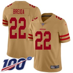 Limited Men's Matt Breida Gold Jersey - #22 Football San Francisco 49ers 100th Season Inverted Legend