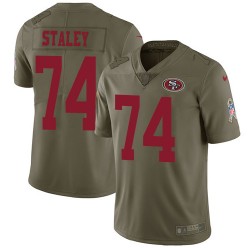 Limited Men's Joe Staley Olive Jersey - #74 Football San Francisco 49ers 2017 Salute to Service