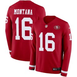 Limited Men's Joe Montana Red Jersey - #16 Football San Francisco 49ers Therma Long Sleeve