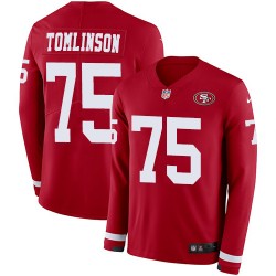 Limited Men's Laken Tomlinson Red Jersey - #75 Football San Francisco 49ers Therma Long Sleeve