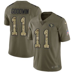 Limited Men's Marquise Goodwin Olive/Camo Jersey - #11 Football San Francisco 49ers 2017 Salute to Service