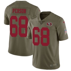 Limited Men's Mike Person Olive Jersey - #68 Football San Francisco 49ers 2017 Salute to Service