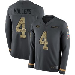 Limited Men's Nick Mullens Black Jersey - #4 Football San Francisco 49ers Salute to Service Therma Long Sleeve