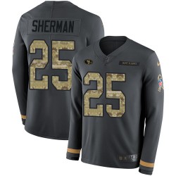 Limited Men's Richard Sherman Black Jersey - #25 Football San Francisco 49ers Salute to Service Therma Long Sleeve