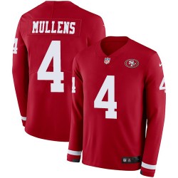 Limited Men's Nick Mullens Red Jersey - #4 Football San Francisco 49ers Therma Long Sleeve