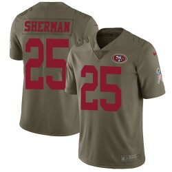 Limited Men's Richard Sherman Olive Jersey - #25 Football San Francisco 49ers 2017 Salute to Service