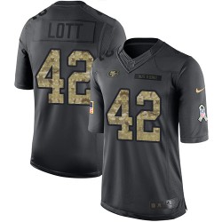 Limited Men's Ronnie Lott Black Jersey - #42 Football San Francisco 49ers 2016 Salute to Service