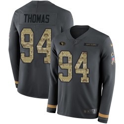 Limited Men's Solomon Thomas Black Jersey - #94 Football San Francisco 49ers Salute to Service Therma Long Sleeve