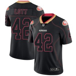 Limited Men's Ronnie Lott Lights Out Black Jersey - #42 Football San Francisco 49ers Rush