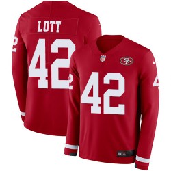 Limited Men's Ronnie Lott Red Jersey - #42 Football San Francisco 49ers Therma Long Sleeve