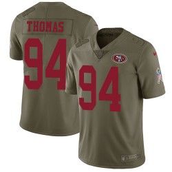 Limited Men's Solomon Thomas Olive Jersey - #94 Football San Francisco 49ers 2017 Salute to Service
