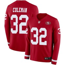 Limited Men's Tevin Coleman Red Jersey - #26 Football San Francisco 49ers Therma Long Sleeve
