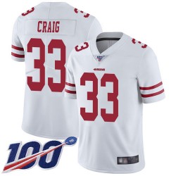 Limited Men's Roger Craig White Road Jersey - #33 Football San Francisco 49ers 100th Season Vapor Untouchable