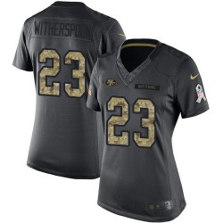 Limited Women's Ahkello Witherspoon Black Jersey - #23 Football San Francisco 49ers 2016 Salute to Service