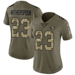 Limited Women's Ahkello Witherspoon Olive/Camo Jersey - #23 Football San Francisco 49ers 2017 Salute to Service