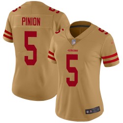 Limited Women's Bradley Pinion Gold Jersey - #5 Football San Francisco 49ers Inverted Legend