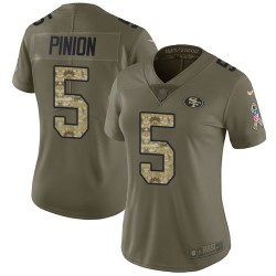 Limited Women's Bradley Pinion Olive/Camo Jersey - #5 Football San Francisco 49ers 2017 Salute to Service