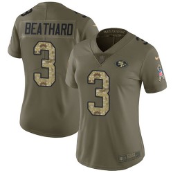 Limited Women's C. J. Beathard Olive/Camo Jersey - #3 Football San Francisco 49ers 2017 Salute to Service