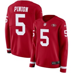 Limited Women's Bradley Pinion Red Jersey - #5 Football San Francisco 49ers Therma Long Sleeve