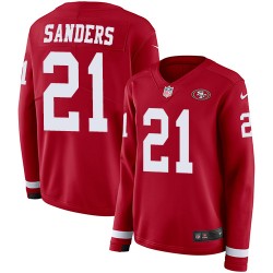 Limited Women's Deion Sanders Red Jersey - #21 Football San Francisco 49ers Therma Long Sleeve