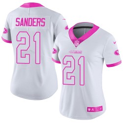 Limited Women's Deion Sanders White/Pink Jersey - #21 Football San Francisco 49ers Rush Fashion