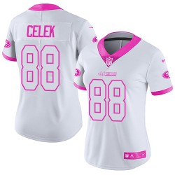 Limited Women's Garrett Celek White/Pink Jersey - #88 Football San Francisco 49ers Rush Fashion