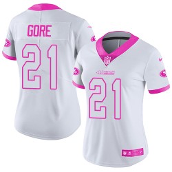 Limited Women's Frank Gore White/Pink Jersey - #21 Football San Francisco 49ers Rush Fashion