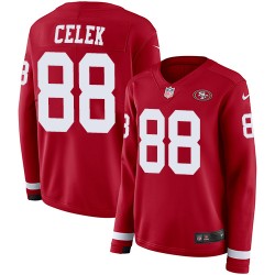 Limited Women's Garrett Celek Red Jersey - #88 Football San Francisco 49ers Therma Long Sleeve