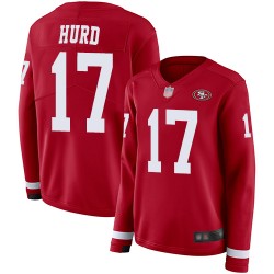 Limited Women's Jalen Hurd Red Jersey - #17 Football San Francisco 49ers Therma Long Sleeve