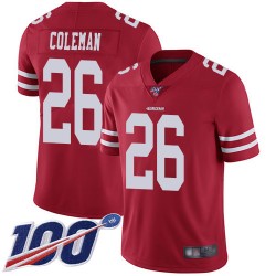 Limited Men's Tevin Coleman Red Home Jersey - #26 Football San Francisco 49ers 100th Season Vapor Untouchable
