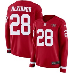 Limited Women's Jerick McKinnon Red Jersey - #28 Football San Francisco 49ers Therma Long Sleeve