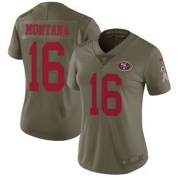 Limited Women's Joe Montana Olive Jersey - #16 Football San Francisco 49ers 2017 Salute to Service