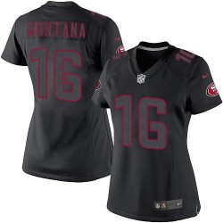 Limited Women's Joe Montana Black Jersey - #16 Football San Francisco 49ers Impact